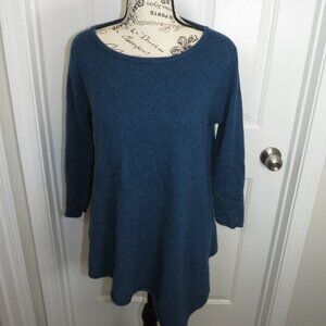Joan Vaas 100% Cashmere Asymmetrical Tunic Style Sweater Blue Size Small